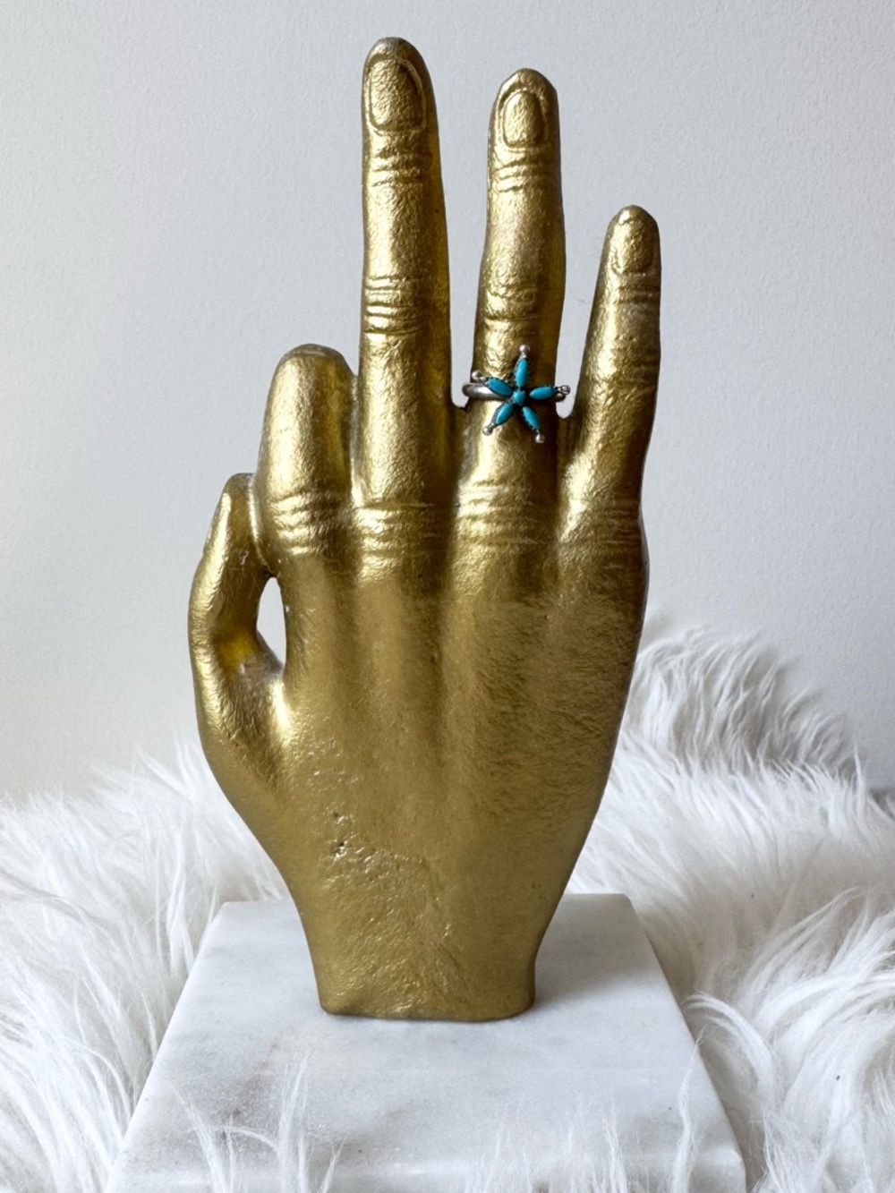 GENUINE 925 sterling silver and turquoise boho southwestern flower ring size 6.5